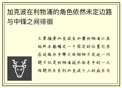 加克波在利物浦的角色依然未定边路与中锋之间徘徊 加克波在利物浦的角色依然未定边路与中锋之间徘徊